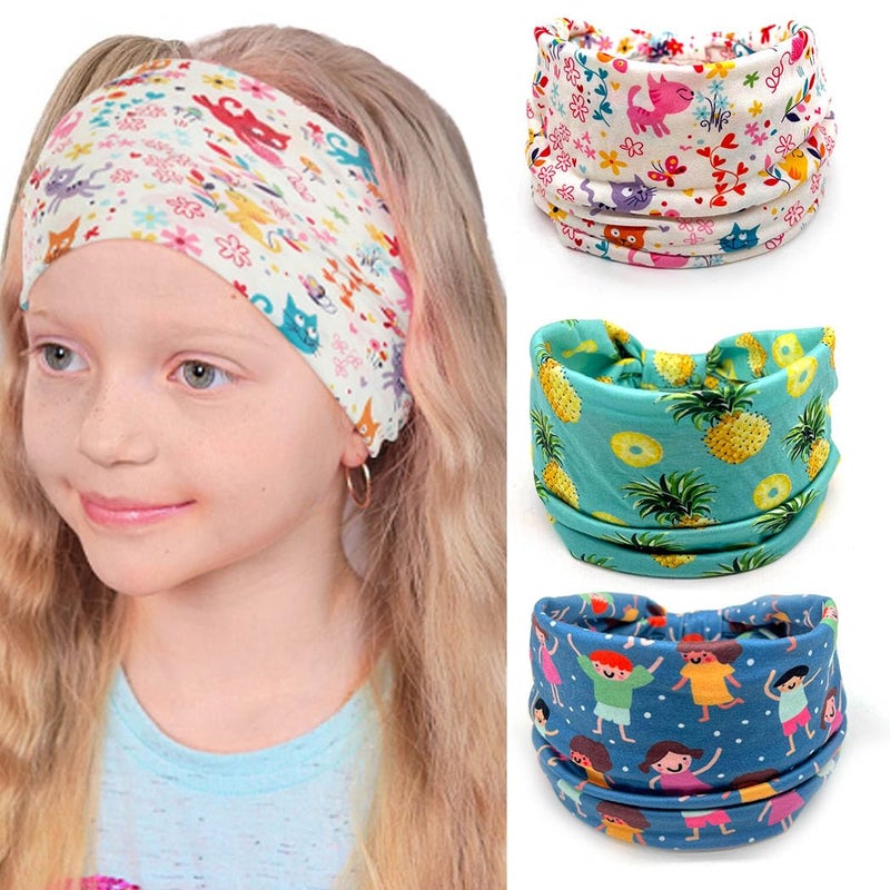 Bohend Girls Headbands Wide Knotted Hair Bands 3Pcs Non Slip Elastic Cute Head Bands Workout Yoga Sweatband Hair Accessories for Girls and Kids (E) - Image 1